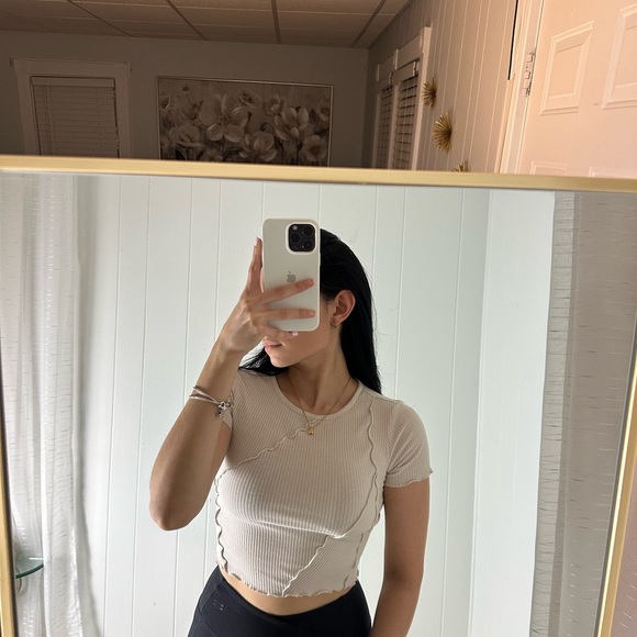 Cream Ribbed Women's Top - Picture 2 of 3